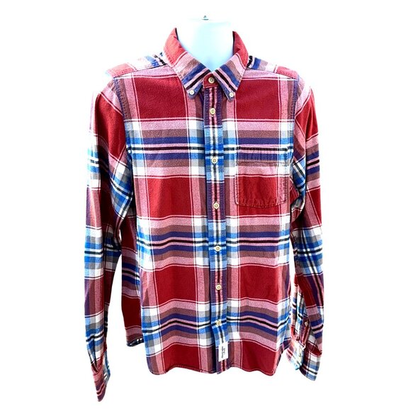Abercrombie Fitch Mens Large Red Plaid Muscle Shirt Cotton Long Sleeve - Picture 2 of 12